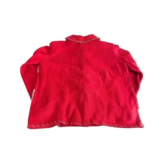 Vintage Shaver Lake Red Poinsettia knit patchwork cardigan sweater sz small - Picture 5 of 5